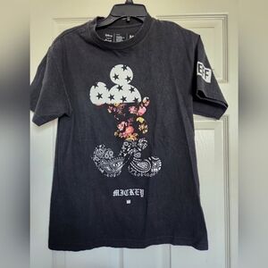 Disney Black Mickey Mouse Men Floral Design Shirt
